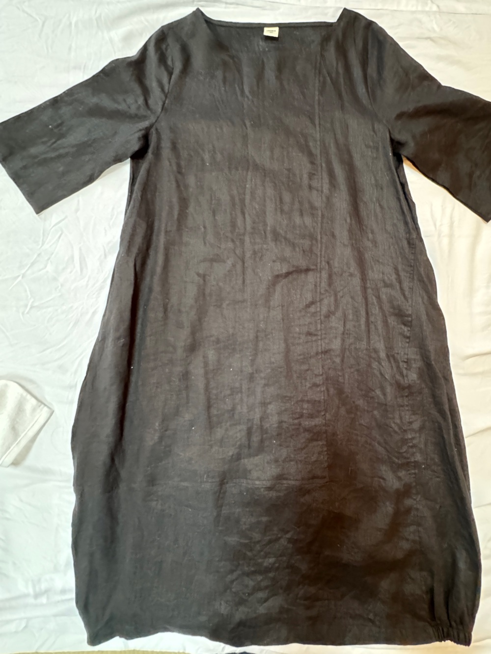 Black Long Sleeve Linen Shift Dress